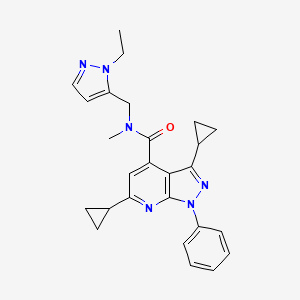 molecular formula C26H28N6O B10924790 3,6-dicyclopropyl-N-[(1-ethyl-1H-pyrazol-5-yl)methyl]-N-methyl-1-phenyl-1H-pyrazolo[3,4-b]pyridine-4-carboxamide 