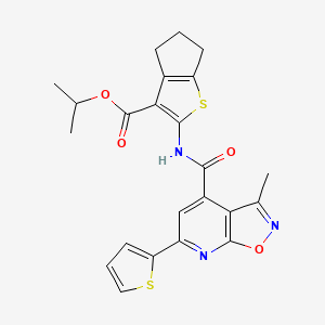 molecular formula C23H21N3O4S2 B10924900 propan-2-yl 2-({[3-methyl-6-(thiophen-2-yl)[1,2]oxazolo[5,4-b]pyridin-4-yl]carbonyl}amino)-5,6-dihydro-4H-cyclopenta[b]thiophene-3-carboxylate 