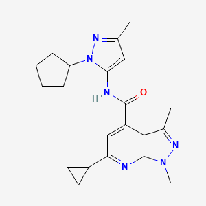 molecular formula C21H26N6O B10924954 N-(1-cyclopentyl-3-methyl-1H-pyrazol-5-yl)-6-cyclopropyl-1,3-dimethyl-1H-pyrazolo[3,4-b]pyridine-4-carboxamide 