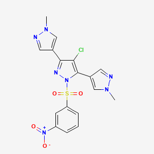 molecular formula C17H14ClN7O4S B10925007 4-chloro-3,5-bis(1-methylpyrazol-4-yl)-1-(3-nitrophenyl)sulfonylpyrazole 