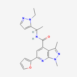 molecular formula C20H22N6O2 B10925078 N-[1-(1-ethyl-1H-pyrazol-5-yl)ethyl]-6-(furan-2-yl)-1,3-dimethyl-1H-pyrazolo[3,4-b]pyridine-4-carboxamide 