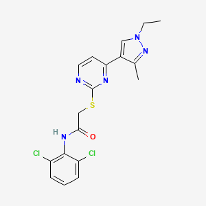 molecular formula C18H17Cl2N5OS B10925111 N-(2,6-dichlorophenyl)-2-{[4-(1-ethyl-3-methyl-1H-pyrazol-4-yl)pyrimidin-2-yl]sulfanyl}acetamide 