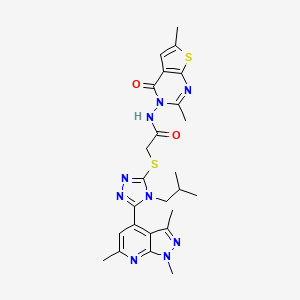 N-(2,6-dimethyl-4-oxothieno[2,3-d]pyrimidin-3(4H)-yl)-2-{[4-(2-methylpropyl)-5-(1,3,6-trimethyl-1H-pyrazolo[3,4-b]pyridin-4-yl)-4H-1,2,4-triazol-3-yl]sulfanyl}acetamide