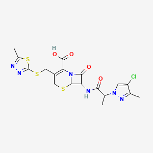 7-{[2-(4-chloro-3-methyl-1H-pyrazol-1-yl)propanoyl]amino}-3-{[(5-methyl-1,3,4-thiadiazol-2-yl)sulfanyl]methyl}-8-oxo-5-thia-1-azabicyclo[4.2.0]oct-2-ene-2-carboxylic acid