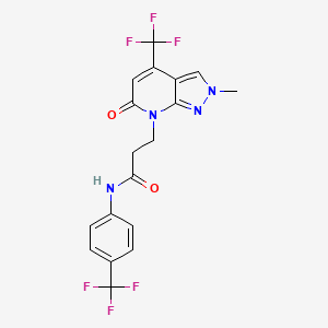 molecular formula C18H14F6N4O2 B10925191 3-[2-methyl-6-oxo-4-(trifluoromethyl)-2,6-dihydro-7H-pyrazolo[3,4-b]pyridin-7-yl]-N-[4-(trifluoromethyl)phenyl]propanamide 