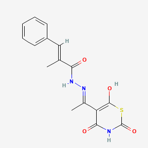 molecular formula C16H15N3O4S B10925198 (2E)-2-methyl-3-phenyl-N'-[(1E)-1-(2,4,6-trioxo-1,3-thiazinan-5-ylidene)ethyl]prop-2-enehydrazide 