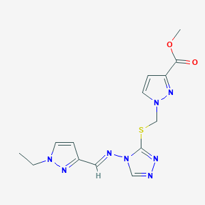 methyl 1-{[(4-{[(E)-(1-ethyl-1H-pyrazol-3-yl)methylidene]amino}-4H-1,2,4-triazol-3-yl)sulfanyl]methyl}-1H-pyrazole-3-carboxylate