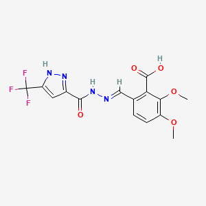 molecular formula C15H13F3N4O5 B10925247 2,3-dimethoxy-6-[(E)-(2-{[3-(trifluoromethyl)-1H-pyrazol-5-yl]carbonyl}hydrazinylidene)methyl]benzoic acid 