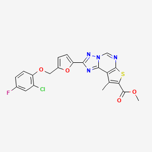 molecular formula C21H14ClFN4O4S B10925280 Methyl 2-{5-[(2-chloro-4-fluorophenoxy)methyl]-2-furyl}-9-methylthieno[3,2-E][1,2,4]triazolo[1,5-C]pyrimidine-8-carboxylate 