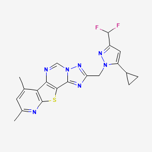 molecular formula C20H17F2N7S B10925315 4-[[5-cyclopropyl-3-(difluoromethyl)pyrazol-1-yl]methyl]-11,13-dimethyl-16-thia-3,5,6,8,14-pentazatetracyclo[7.7.0.02,6.010,15]hexadeca-1(9),2,4,7,10(15),11,13-heptaene 