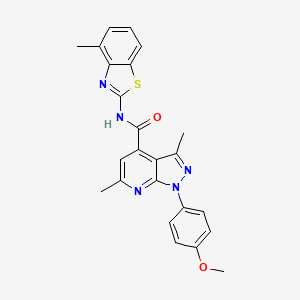 molecular formula C24H21N5O2S B10925322 1-(4-methoxyphenyl)-3,6-dimethyl-N-(4-methyl-1,3-benzothiazol-2-yl)-1H-pyrazolo[3,4-b]pyridine-4-carboxamide 