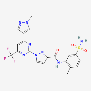 molecular formula C20H17F3N8O3S B10925341 1-[4-(1-methyl-1H-pyrazol-4-yl)-6-(trifluoromethyl)pyrimidin-2-yl]-N-(2-methyl-5-sulfamoylphenyl)-1H-pyrazole-3-carboxamide 