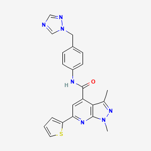 1,3-dimethyl-6-(thiophen-2-yl)-N-[4-(1H-1,2,4-triazol-1-ylmethyl)phenyl]-1H-pyrazolo[3,4-b]pyridine-4-carboxamide