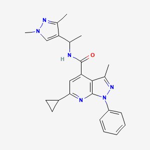 molecular formula C24H26N6O B10925386 6-cyclopropyl-N-[1-(1,3-dimethyl-1H-pyrazol-4-yl)ethyl]-3-methyl-1-phenyl-1H-pyrazolo[3,4-b]pyridine-4-carboxamide 