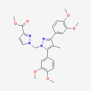 molecular formula C26H28N4O6 B10925391 methyl 1-{[3,5-bis(3,4-dimethoxyphenyl)-4-methyl-1H-pyrazol-1-yl]methyl}-1H-pyrazole-3-carboxylate 