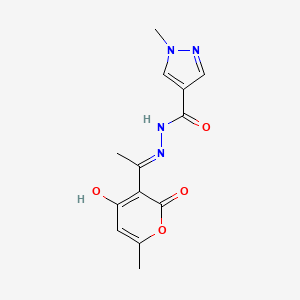 molecular formula C13H14N4O4 B10925507 1-methyl-N'-[(1E)-1-(6-methyl-2,4-dioxo-2H-pyran-3(4H)-ylidene)ethyl]-1H-pyrazole-4-carbohydrazide 