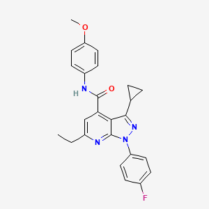 molecular formula C25H23FN4O2 B10925519 3-cyclopropyl-6-ethyl-1-(4-fluorophenyl)-N-(4-methoxyphenyl)-1H-pyrazolo[3,4-b]pyridine-4-carboxamide 