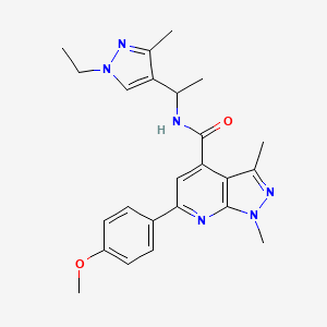 molecular formula C24H28N6O2 B10925557 N-[1-(1-ethyl-3-methyl-1H-pyrazol-4-yl)ethyl]-6-(4-methoxyphenyl)-1,3-dimethyl-1H-pyrazolo[3,4-b]pyridine-4-carboxamide 