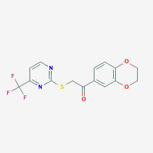 molecular formula C15H11F3N2O3S B10925573 1-(2,3-Dihydro-1,4-benzodioxin-6-yl)-2-{[4-(trifluoromethyl)pyrimidin-2-yl]sulfanyl}ethanone 