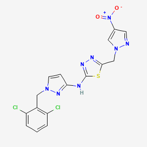 molecular formula C16H12Cl2N8O2S B10925580 N-[1-(2,6-dichlorobenzyl)-1H-pyrazol-3-yl]-5-[(4-nitro-1H-pyrazol-1-yl)methyl]-1,3,4-thiadiazol-2-amine 