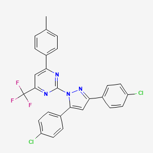 molecular formula C27H17Cl2F3N4 B10925609 2-[3,5-bis(4-chlorophenyl)-1H-pyrazol-1-yl]-4-(4-methylphenyl)-6-(trifluoromethyl)pyrimidine 