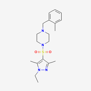 molecular formula C19H28N4O2S B10925613 1-[(1-ethyl-3,5-dimethyl-1H-pyrazol-4-yl)sulfonyl]-4-(2-methylbenzyl)piperazine 