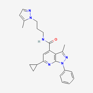 molecular formula C24H26N6O B10925629 6-cyclopropyl-3-methyl-N-[3-(5-methyl-1H-pyrazol-1-yl)propyl]-1-phenyl-1H-pyrazolo[3,4-b]pyridine-4-carboxamide 