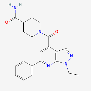 molecular formula C21H23N5O2 B10925692 1-[(1-ethyl-6-phenyl-1H-pyrazolo[3,4-b]pyridin-4-yl)carbonyl]piperidine-4-carboxamide 