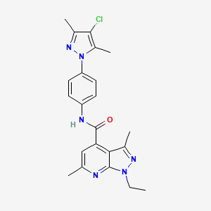 molecular formula C22H23ClN6O B10925740 N-[4-(4-chloro-3,5-dimethyl-1H-pyrazol-1-yl)phenyl]-1-ethyl-3,6-dimethyl-1H-pyrazolo[3,4-b]pyridine-4-carboxamide CAS No. 1174832-48-4