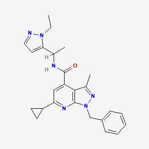 molecular formula C25H28N6O B10925820 1-benzyl-6-cyclopropyl-N-[1-(1-ethyl-1H-pyrazol-5-yl)ethyl]-3-methyl-1H-pyrazolo[3,4-b]pyridine-4-carboxamide 