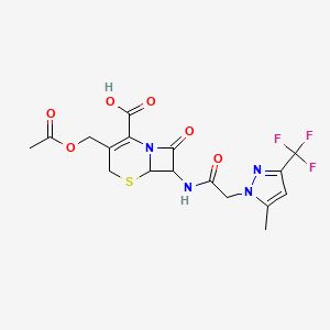 3-[(acetyloxy)methyl]-7-({[5-methyl-3-(trifluoromethyl)-1H-pyrazol-1-yl]acetyl}amino)-8-oxo-5-thia-1-azabicyclo[4.2.0]oct-2-ene-2-carboxylic acid