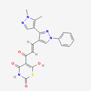 molecular formula C21H17N5O4S B10925906 5-[(2E)-3-(1',5'-dimethyl-1-phenyl-1H,1'H-3,4'-bipyrazol-4-yl)prop-2-enoyl]-4-hydroxy-2H-1,3-thiazine-2,6(3H)-dione 