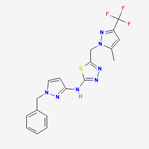 molecular formula C18H16F3N7S B10925924 N-(1-benzyl-1H-pyrazol-3-yl)-5-{[5-methyl-3-(trifluoromethyl)-1H-pyrazol-1-yl]methyl}-1,3,4-thiadiazol-2-amine 