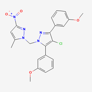 molecular formula C22H20ClN5O4 B10925975 4-chloro-3,5-bis(3-methoxyphenyl)-1-[(5-methyl-3-nitro-1H-pyrazol-1-yl)methyl]-1H-pyrazole 