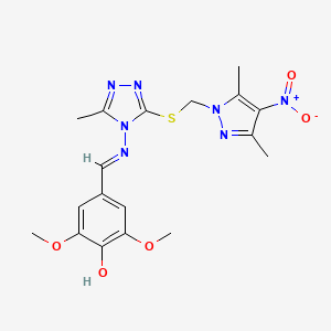 4-{(E)-[(3-{[(3,5-dimethyl-4-nitro-1H-pyrazol-1-yl)methyl]sulfanyl}-5-methyl-4H-1,2,4-triazol-4-yl)imino]methyl}-2,6-dimethoxyphenol