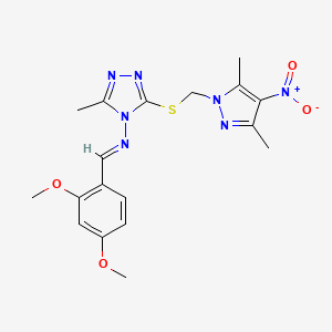 N-[(E)-(2,4-dimethoxyphenyl)methylidene]-3-{[(3,5-dimethyl-4-nitro-1H-pyrazol-1-yl)methyl]sulfanyl}-5-methyl-4H-1,2,4-triazol-4-amine