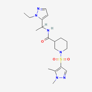 molecular formula C18H28N6O3S B10926031 1-[(1,5-dimethyl-1H-pyrazol-4-yl)sulfonyl]-N-[1-(1-ethyl-1H-pyrazol-5-yl)ethyl]piperidine-3-carboxamide 