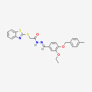 molecular formula C26H25N3O3S2 B10926032 2-(1,3-benzothiazol-2-ylsulfanyl)-N'-[(E)-{3-ethoxy-4-[(4-methylbenzyl)oxy]phenyl}methylidene]acetohydrazide 