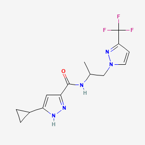 molecular formula C14H16F3N5O B10926072 5-cyclopropyl-N-{1-[3-(trifluoromethyl)-1H-pyrazol-1-yl]propan-2-yl}-1H-pyrazole-3-carboxamide 