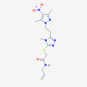 molecular formula C15H21N7O3S B10926074 2-({5-[2-(3,5-dimethyl-4-nitro-1H-pyrazol-1-yl)ethyl]-4-methyl-4H-1,2,4-triazol-3-yl}sulfanyl)-N-(prop-2-en-1-yl)acetamide 