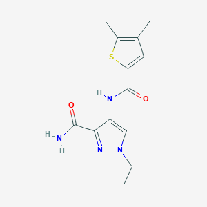 molecular formula C13H16N4O2S B10926086 4-{[(4,5-dimethylthiophen-2-yl)carbonyl]amino}-1-ethyl-1H-pyrazole-3-carboxamide 