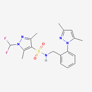 molecular formula C18H21F2N5O2S B10926088 1-(difluoromethyl)-N-[2-(3,5-dimethyl-1H-pyrazol-1-yl)benzyl]-3,5-dimethyl-1H-pyrazole-4-sulfonamide 