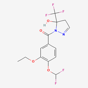 molecular formula C14H13F5N2O4 B10926096 [4-(difluoromethoxy)-3-ethoxyphenyl][5-hydroxy-5-(trifluoromethyl)-4,5-dihydro-1H-pyrazol-1-yl]methanone 