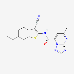 molecular formula C18H18N6OS B10926128 N-(3-cyano-6-ethyl-4,5,6,7-tetrahydro-1-benzothiophen-2-yl)-5-methyl[1,2,4]triazolo[1,5-a]pyrimidine-7-carboxamide 