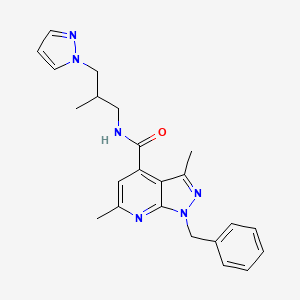 molecular formula C23H26N6O B10926139 1-benzyl-3,6-dimethyl-N-[2-methyl-3-(1H-pyrazol-1-yl)propyl]-1H-pyrazolo[3,4-b]pyridine-4-carboxamide 