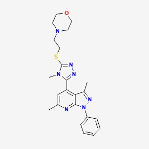 molecular formula C23H27N7OS B10926152 3,6-dimethyl-4-(4-methyl-5-{[2-(morpholin-4-yl)ethyl]sulfanyl}-4H-1,2,4-triazol-3-yl)-1-phenyl-1H-pyrazolo[3,4-b]pyridine 