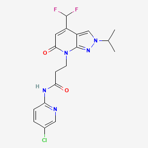 molecular formula C18H18ClF2N5O2 B10926157 N-(5-chloropyridin-2-yl)-3-[4-(difluoromethyl)-6-oxo-2-(propan-2-yl)-2,6-dihydro-7H-pyrazolo[3,4-b]pyridin-7-yl]propanamide 