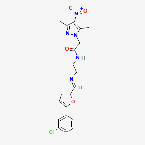 molecular formula C20H20ClN5O4 B10926179 N-[2-({(E)-[5-(3-chlorophenyl)furan-2-yl]methylidene}amino)ethyl]-2-(3,5-dimethyl-4-nitro-1H-pyrazol-1-yl)acetamide 