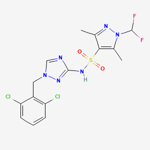 molecular formula C15H14Cl2F2N6O2S B10926248 N-[1-(2,6-dichlorobenzyl)-1H-1,2,4-triazol-3-yl]-1-(difluoromethyl)-3,5-dimethyl-1H-pyrazole-4-sulfonamide 