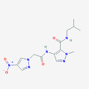 molecular formula C14H19N7O4 B10926283 1-methyl-N-(2-methylpropyl)-4-{[(4-nitro-1H-pyrazol-1-yl)acetyl]amino}-1H-pyrazole-5-carboxamide 